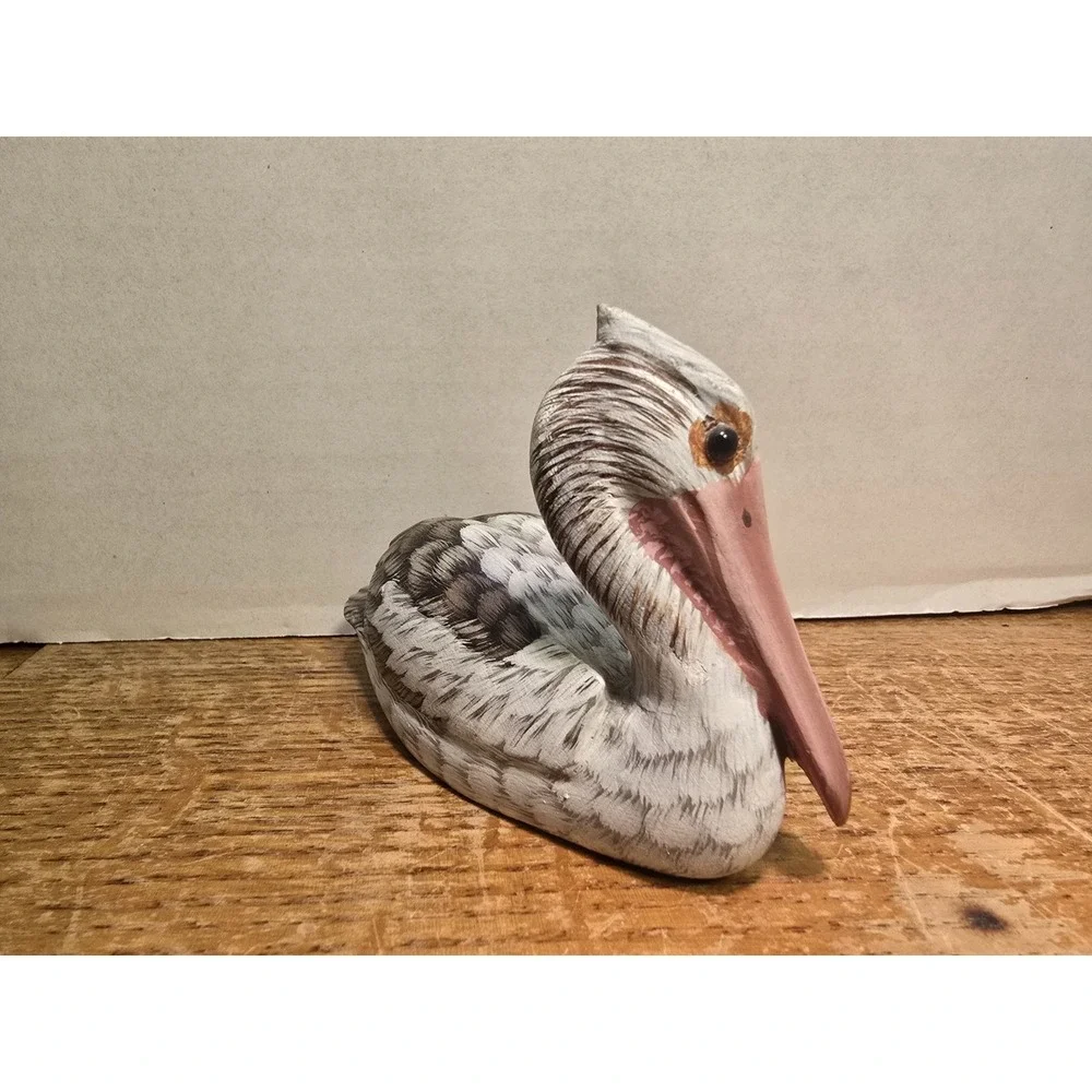 Hand Carved Hand Painted Wood Pelican Figurine Bird 4